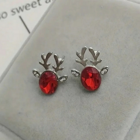 Red Reindeer Antler Christmas Earrings - Picture 5 of 5